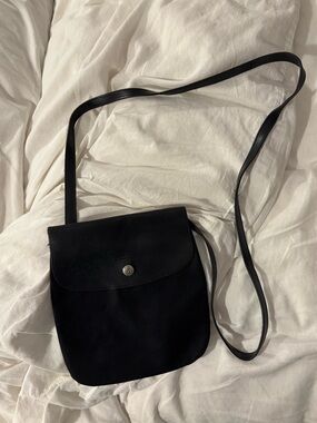 Longchamp black leather crossbody flap purse
